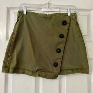 Olive green denim mini skirt with button detail